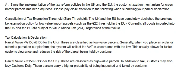 Oopbuy note on UK and EU zero threshold